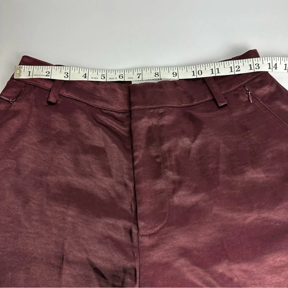 Good American Satin Pants Wide Leg Trouser Women's Size 2 or 26 Burgundy Stretch